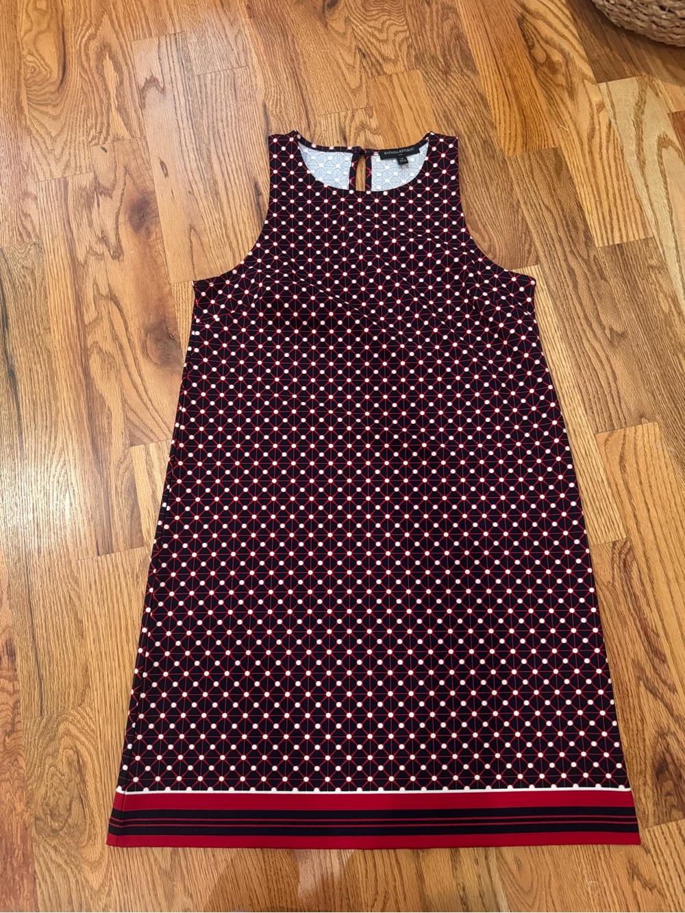 Sleeveless Navy & Red Geometric Shift Dress